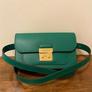 Michael Kors Sloan Editor Leather Shoulder Belt Bag -Palmetto Green w/ Gold